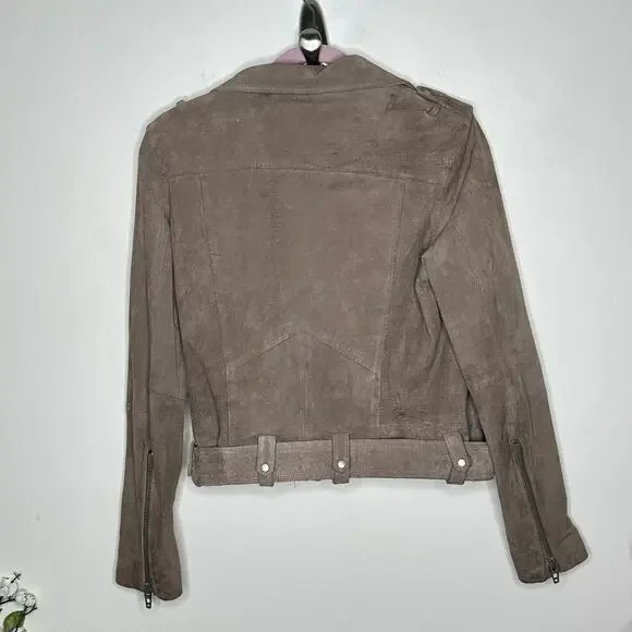 BLANK NYC Suede Leather Moto Jacket Sand Stoner Tan Natural